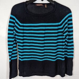525 America Navy Striped Rayon Knit Sweater Women’s Long Sleeve Crew Neck size S